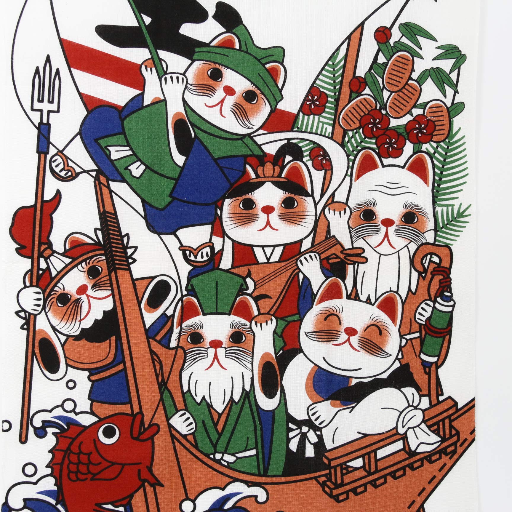 Amazon｜[手ぬぐい 招き猫]【七福猫】日本製・綿100%・長さ90cm